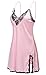 Halife Women's Sexy Sling V-neck Lace Trim Satin Chemises Slip Sleepwear (S, Pink)