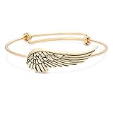 SENFAI Three colors supernatural protection angel wing Adjustable Love Bangles Women Girl Charm Barcelets Gifts (Antique gold)