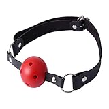 Leather Open Mouth Collar Open Breathable Leather Paly Ball for Women Men,Adjustable Strap,Free Bag (Red)
