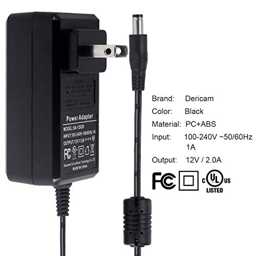 Dericam DC 12V 2A Power Supply Adapter / 1 Female to 4 Male Power Splitter Power Cord, Fits DVR/Security Camera, 5.5x2.1mm, Input AC 100-240V~50/60Hz 1A, Output DC 12V 2A, US Plug, 12V2A-4B, Black