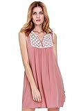 ROMWE Women's Cute Plain House Sleeveless Pleated Embroidered Dress