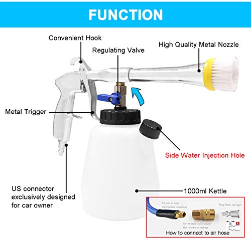 CARFKA High Pressure Car Cleaning Gun, Upgraded Pro Washing Brush Cleaner, Car Interior Tornado Tools Kit, Exterior Air Pulse Sprayer Nozzle with Metal Spinner, 1L Bottle (US Edition)