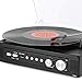 1byone Belt Drive 3 Speed Mini Stereo Turntable with Built in Speakers, Supports Vinyl to MP3 Recording, USB MP3 Playback, Stereo Headphone Jack, Pitch Control and RCA Output, Blackthumb 1