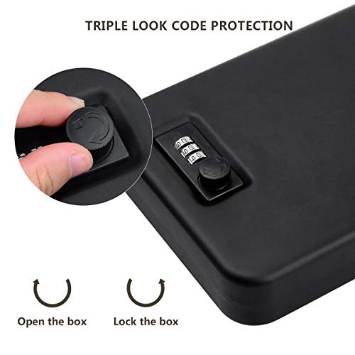 Hatori Handgun Safe Case, Metal Portable Pistol Rifle Gun Cabinet Lock Box Steel 3 Digital Combination Concealed Firearm Storage Car Safety Locker with Security Cable