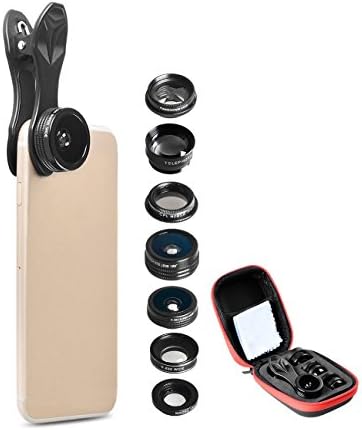 Phone Camera Lens Kit 7 in 1 Clip on Lens, Zoom Telephoto Lens, Fisheye, Wide Angle Lens, Macro Lens, CPL, Kaleidoscope for for iPhone, Samsung etc Most Smartphone.