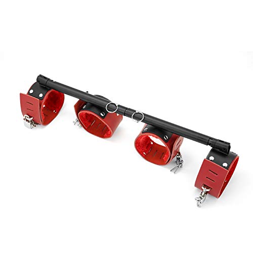 SCARLET KITTEN Spreader Bar with 4 Leather Adjustable Straps Set, Black Red