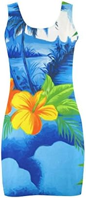 Abbie Miller Hawaiian Hibiscus Flower Women Summer Sleeveless Dress Casual Tank Vest Dresses Blue