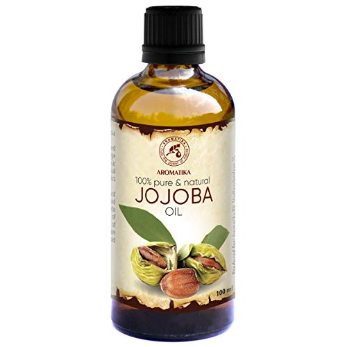 Jojoba Oil 100ml Pure and Natural -Golden Jojoba Oil 3,4 oz- Glass - Cold pressed -best benefits for Skin - Hair - Face - Body - excellent with Essential Oil - Great for Beauty -Massage - by Aromatika