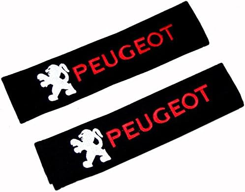 Cars Embroidered Badge Comfortable Seat Belt Shoulder Pad Cover Velcro Opening Fiber 1 Pair (PEUGEOT)