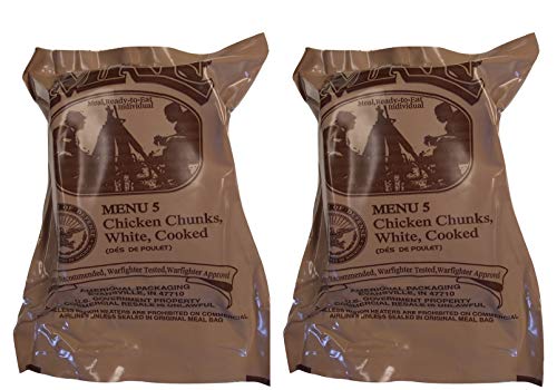TWO (2) NEW MRE's 2020 - 2021 1st Insp. date - US Military Meals Ready-to-Eat w/FREE DESSERT! (Two 5's - Chicken Chunks w/Buffalo Sauce!)