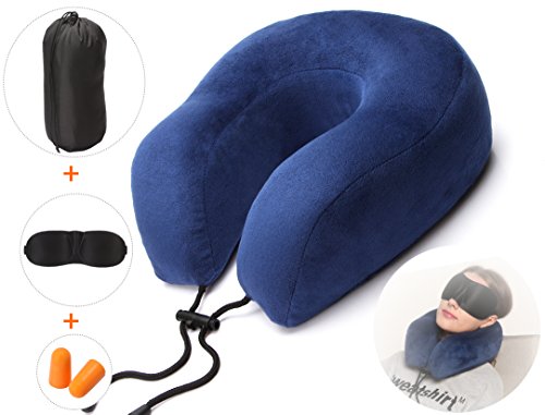 Ultra Comfortable Travel Pillow with Memory Foam and Soft Cover, Plus Travel Accessories: Sleep Mask, EarPlug, and Carry Bag