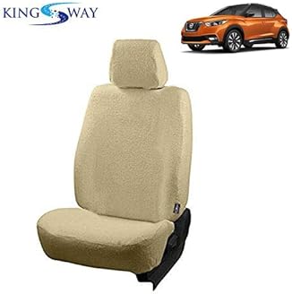Kingsway® Kicks Seat Cover for (Year 2018 to 2023) All Model, Towel Fabric Car Seat Covers Compatible with Nissan Kicks, Complete Set (Car Specific Front + Rear Seat Covers), Beige Color