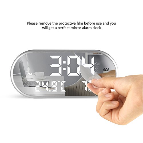 Digital Alarm Clock, Portable Mirror HD LED Display with Time/Humidity/Temperature/Display Function, 3 Brightness Adjustment, Dual USB Port Charging, Suitable for Bedroom, Office, Travel