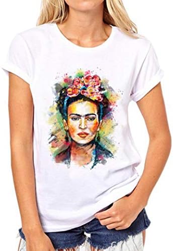 YLLY Womens Frida Kahlo Mexican Personalized Artist T Shirt Round Neck Short Sleeve Top