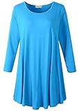 LARACE Women 3/4 Sleeve Tunic Top Loose Fit Flare T-Shirt(3X, DeepSkyBlue)