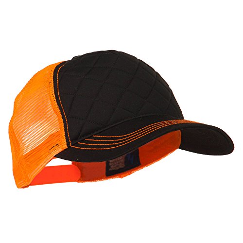 Fashion Quilted Trucker Two Tone Neon Mesh Cap - Black Neon Orange OSFM