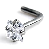 Ruifan 1PC 18G 316L Surgical Steel 3mm Clear Square Diamond Cubic Zirconia Crystal Nose L Shaped Studs Rings Piercing Jewelry - Steel