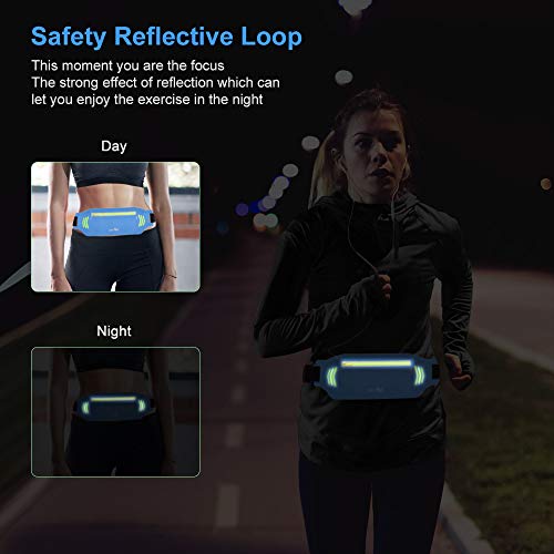 BASEIN Fanny Pack Slim Soft Outdoor Dual Pouch Sweatproof Reflective Running Belt Waist Pack for Hiking Fitness - Adjustable Waist Pouch for All Kinds of Phones（Blue） - Thumbnail 2