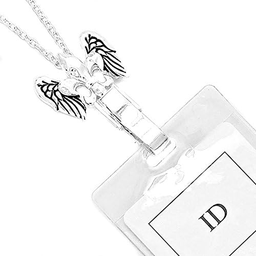Silver Fleur-De-Lis with Angel Wings: Lanyard Necklace with ID/Badge/Card Holder (+Bonus Pouch) …