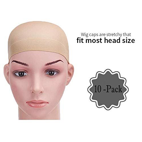 image for Borogo Wig Caps, 10-Pack Nylon Stocking Wig Caps - Unisex Natural Skin