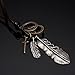 Vintage Holy Feathers Men's Pendant Leather Chain Cross Necklace