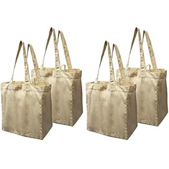 Earthwise Cotton Canvas Reusable Shopping Grocery Bag Tote (4 Pack) (Natural)