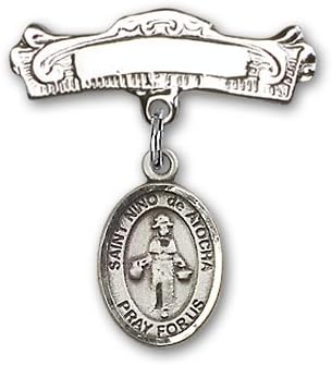 ReligiousObsession's Sterling Silver Baby Badge with St. Nino de Atocha Charm and Arched Polished Badge Pin