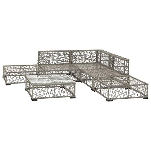 Festnight 6-TLG. Garten-Lounge-Set mit Auflagen Poly Rattan Grau – Bild 5