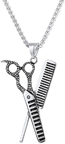 Frozen Infinity Combs Scissors Necklaces & Pendants Unisex Hip Hop Hair Hairdressing Stylist Vintage Jewelry With Chain Barber (Stainless Steel)