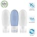 YMWILL Portable Soft Silicone Travel Bottles- 100% Guaranteed Leak Proof, Set of 3 Oz TSA Approved Refillable Squeezable Silicone Bottles With Zippered Clear Toiletry Bag (White+White+Blue)