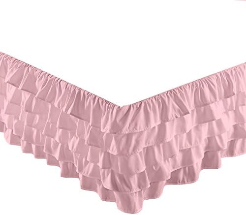 Chezmoi Collection Ella 15" Drop Multi Ruffle Waterfall Bed Skirt (Queen, Pink)