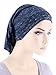 Womens Ruffle Chemo Hat Beanie Scarf, Turban Head Wrap for Cancer Heather Navy Blue