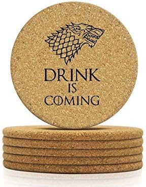 Set of 12 Pack Drink is Coming Nature Cork Coasters for Game of Thrones Fans and Best for Home Bar