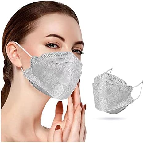 Amazon 30 花グレイ 柳葉型 3段構造 ダイヤモンド形状 上品 レース柄 花柄 ブラック パープル グレイ ３カラー 使い捨てマスク 立体型不織布マスク 不織布4層フィルター メガネが曇りにくい 口紅が付きにくい くまもと工房 布マスク