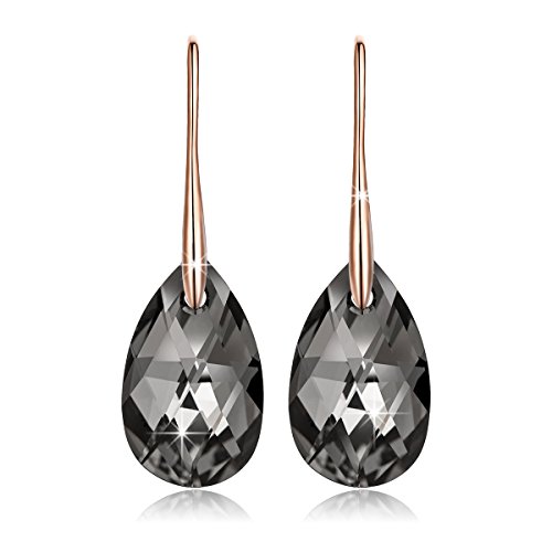 LadyColour Silver Night Black Swarovski Crystals Drop Dangle Pierced Earrings Jewelry for Women Chri