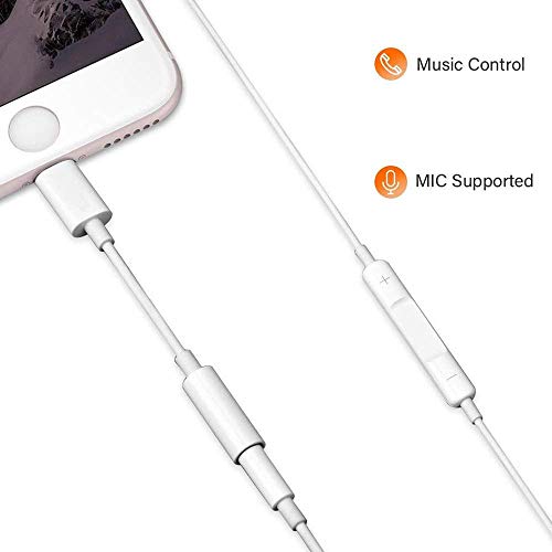 【2 Pack】 for iPhone X Headphone Adapter to 3.5 mm Headphone Jack Adapter for iPhone 8/8 Plus/Xs Max /7/7 Plus/XR Audio Aux Earphone Dongle Spiltter Connector Converter Adapter Support All iOS System
