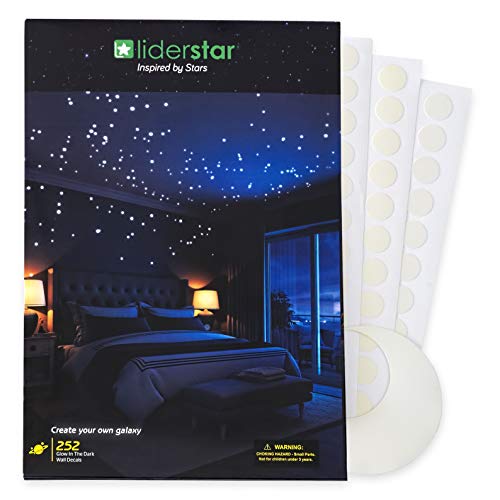 Glow in The Dark Stars Wall Stickers,252 Adhesive Dots and Moon for Starry Sky, Decor for Kids Bedroom or Birthday Gift,Beautiful Wall Decals for Any Room by LIDERSTAR,Bright and Realistic.