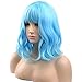 BERON 14 Inches Blue Wig Short Curly Wig with Bangs Women Charming Wigs Sky Blue Synthetic Wigs with Hairnet