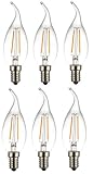 COOLWEST LED Filament Candelabra Light Bulb, Clear Glass, E12/2Watt,Non-Dimmable ,2700K Warm White 20W Equivalent,For Use in Chandeliers,Wall Sconces, and Pendant Lighting,6-Pack