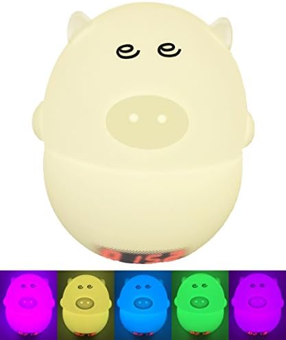 Alkbo Pig Clock Lamp Instruction. Touch Sensor,Voice Control Silicone Sensor 7Colors Flashing USB Rechargeable Lighting,Decorative Lamp
