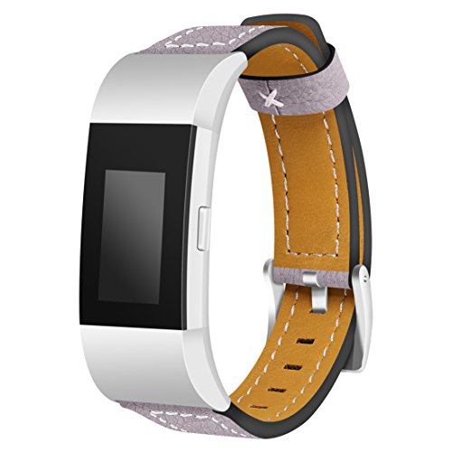 MoreToys Leather Adjustable Replacement Accessory Sport Watch Band Wrist Strap Bracelet for Fitbit Charge 2 Fitness Wristband (Purple)
