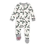 Burt's Bees Baby Unisex Baby Sleep & Play, Organic Pajamas, NB-9M One-Piece Zip Up Footed PJ Jumpsuit, Happy Holly, 0-3 Months