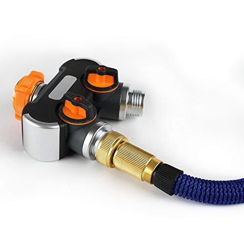 maswater Garden Hose 50FT Expandable Water Hose- Upgraded 2019 2-Way Splitter with Double Latex Core, 3/4" Solid Brass Connectors,Extra Strength Fabric Flexible Expanding (Blue) - Thumbnail 4