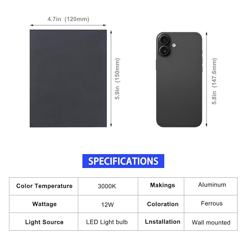 KICAAO LED Wall Sconces Set of Two, 12W Modern Wall Light, Hardwired Aluminum Wall Lamp,Black Up Down Wall Mount Lights for Living Room Hallway Bedroom Decor