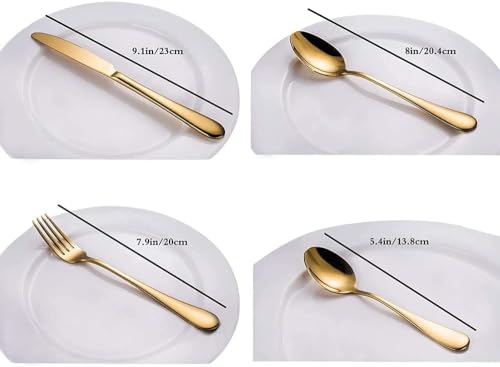 SKY-TOUCH Stainless Steel Cutlery Set 24-Piece Set of Golden Tableware Western-Style Kitchen Tableware Including Spoon, Fork, Knife, Tea Spoon (Golden)