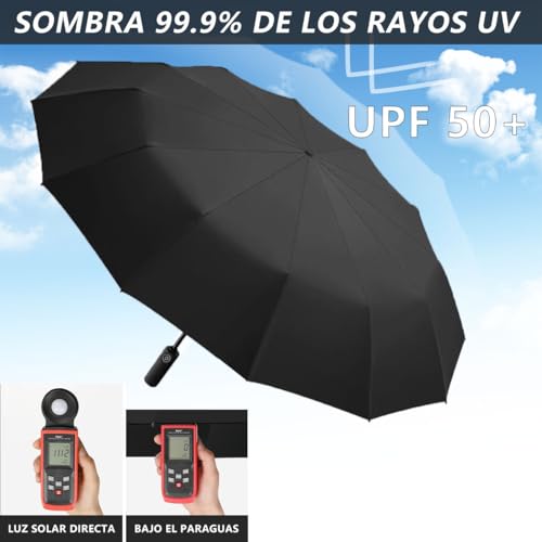 MXHIGO Paraguas Plegable Automático Reforzado, Paraguas de Bolsillo Resistente al Viento, Sombrilla Grande para Lluvia y Sol, Con 24 Varillas Reflectantes y Protección UV, Para Hombres y Mujeres