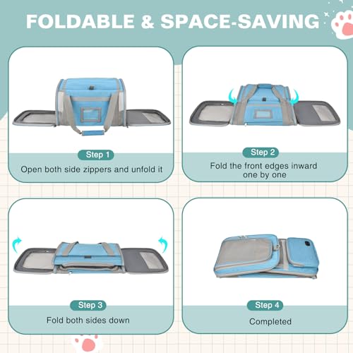 BTNEEU Foldable Cat Carrier Carrier Small Dog Carriers Airline Approved Breathable Carrier Bag with Inner Strap, Washable Soft Cushion and Adjustable Shoulder Strap (Sky Blue)