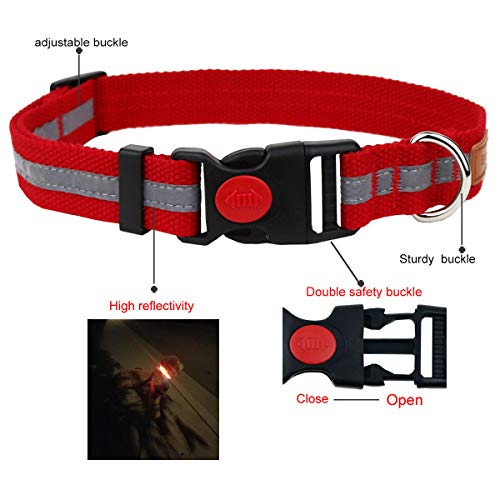 Egoola Night Reflective Dog Collar Adjustable Pet Collars with Small Medium Large (M 19-13 inch, Light Blue)