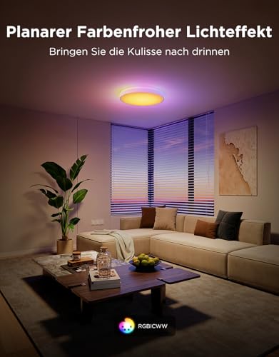 Govee Deckenlampe RGBIC 48,5W, Smart Led Deckenleuchte 4300lm Kompatibel mit Matter, Alexa & Google Assistant, Deckenlampe Led Ø38cm Lamp Dimmbar mit Hintergrundbeleuchtung für Wohnzimmer Schlafzimmer