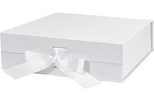 Bobobag 10.5" Large Gift wrap box with Magnetic Lid and Ribbon for Mother's Day,Valentine's day,Birthdays, Bridal Gifts,Weddings,DIY and so on (Large, White)